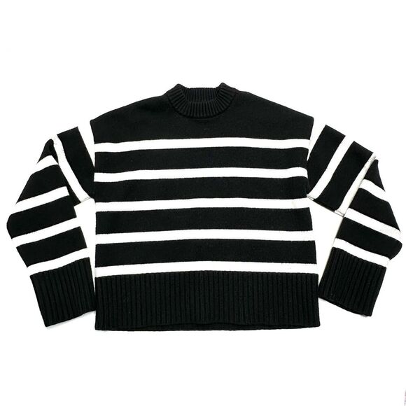 H&M Wool Blend Striped Sweater Womens Size XS Black White Long Sleeve Thick Soft - Picture 1 of 6